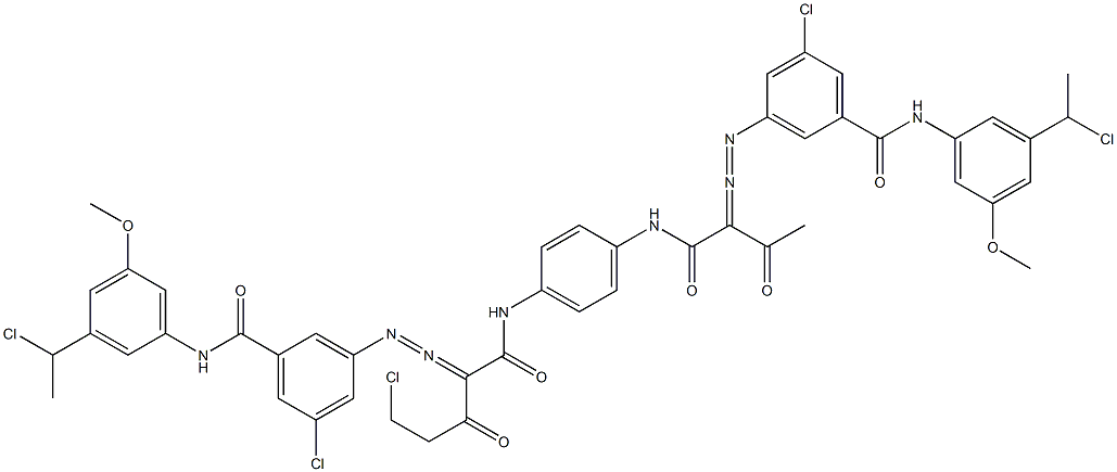 3,3'-[2-(クロロメチル)-1,4-フェニレンビス[イミノカルボニル(アセチルメチレン)アゾ]]ビス[N-[3-(1-クロロエチル)-5-メトキシフェニル]-5-クロロベンズアミド] 化学構造式