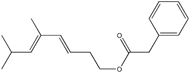 Phenylacetic acid 5,7-dimethyl-3,5-octadienyl ester Structure