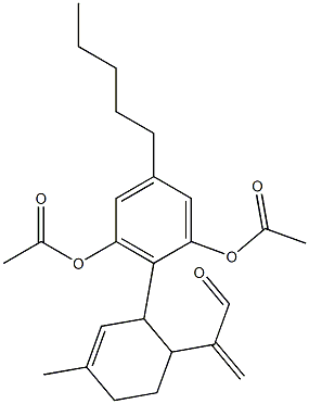 2-[4-(1-ホルミルビニル)-1-メチルシクロヘキサ-1-エン-3-イル]-5-ペンチルレソルシノールジアセタート 化学構造式