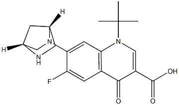 6-Fluoro-1-tert-butyl-7-[(1R,4R)-2,5-diazabicyclo[2.2.1]heptan-2-yl]-1,4-dihydro-4-oxoquinoline-3-carboxylic acid 结构式