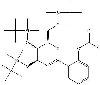 (4R,5R,6R)-5,6-ジヒドロ-2-(2-アセチルオキシフェニル)-4,5-ビス(tert-ブチルジメチルシリルオキシ)-6-(tert-ブチルジメチルシリルオキシメチル)-4H-ピラン 化学構造式