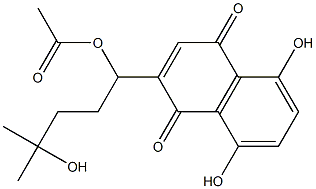 2-(1-Acetoxy-4-hydroxy-4-methylpentyl)-5,8-dihydroxy-1,4-naphthoquinone Struktur