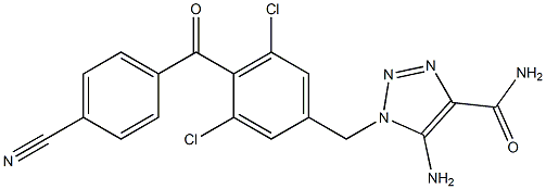 5-Amino-1-[4-(4-cyanobenzoyl)-3,5-dichlorobenzyl]-1H-1,2,3-triazole-4-carboxamide 结构式