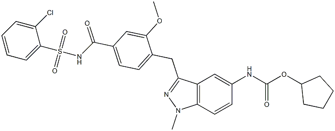 4-[5-(Cyclopentyloxycarbonylamino)-1-methyl-1H-indazol-3-ylmethyl]-3-methoxy-N-(2-chlorophenylsulfonyl)benzamide