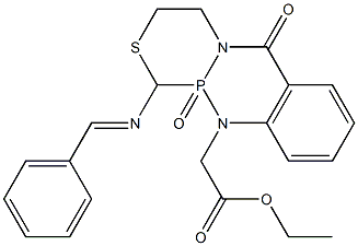 [9-(Ethoxycarbonylmethyl)-1-(benzylideneamino)-1,2,3,4,4a,9a-hexahydro-2-thia-4a,9-diaza-9a-phosphaanthracen-10(9H)-one]9a-oxide,,结构式