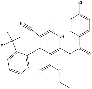5-Cyano-1,4-dihydro-6-methyl-2-[(4-chlorophenylsulfinyl)methyl]-4-(2-trifluoromethylphenyl)pyridine-3-carboxylic acid ethyl ester,,结构式