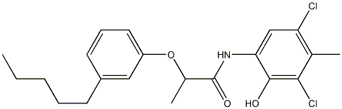 2-[2-(3-Pentylphenoxy)propanoylamino]-4,6-dichloro-5-methylphenol Struktur