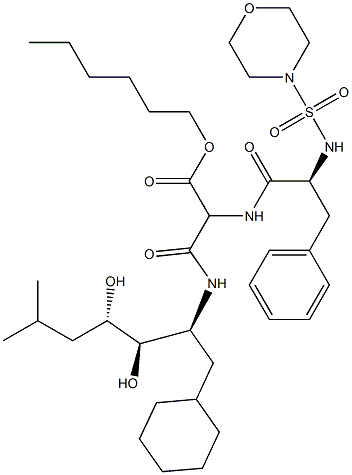 3-[[(1S,2R,3S)-1-(シクロヘキシルメチル)-2,3-ジヒドロキシ-5-メチルヘキシル]アミノ]-3-オキソ-2-[(S)-2-(4-モルホリニルスルホニルアミノ)-3-フェニルプロパノイルアミノ]プロピオン酸ヘキシル 化学構造式