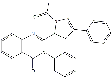 3-Phenyl-2-[(3-phenyl-4,5-dihydro-1-acetyl-1H-pyrazol)-5-yl]quinazolin-4(3H)-one Struktur