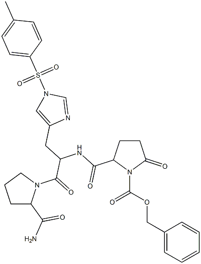1-[2-[[[1-(ベンジルオキシカルボニル)-5-オキソピロリジン-2-イル]カルボニル]アミノ]-3-[1-(4-メチルフェニルスルホニル)-1H-イミダゾール-4-イル]-1-オキソプロピル]ピロリジン-2-カルボアミド 化学構造式