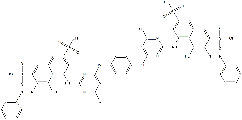 4,4'-[1,4-Phenylenebis[imino(6-chloro-1,3,5-triazine-4,2-diyl)imino]]bis[5-hydroxy-6-(phenylazo)-2,7-naphthalenedisulfonic acid] Struktur