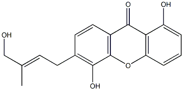 1,5-Dihydroxy-6-(3-methyl-4-hydroxy-2-butenyl)xanthone,,结构式