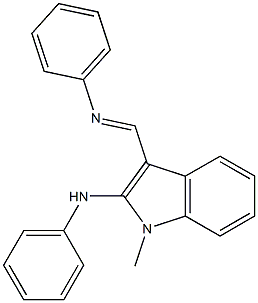 1-メチル-N-(フェニル)-3-[[(フェニル)イミノ]メチル]-1H-インドール-2-アミン 化学構造式