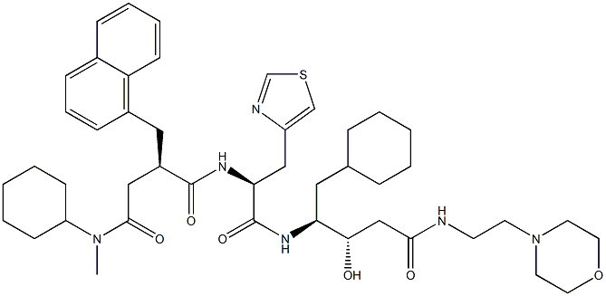 (3S,4S)-3-Hydroxy-5-cyclohexyl-4-[[(2S)-3-(4-thiazolyl)-2-[[(2R)-2-[N-cyclohexyl-N-methylaminocarbonylmethyl]-3-(1-naphthalenyl)propionyl]amino]propionyl]amino]-N-(2-morpholinoethyl)valeramide Struktur