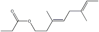 プロピオン酸3,6-ジメチル-3,6-オクタジエニル 化学構造式