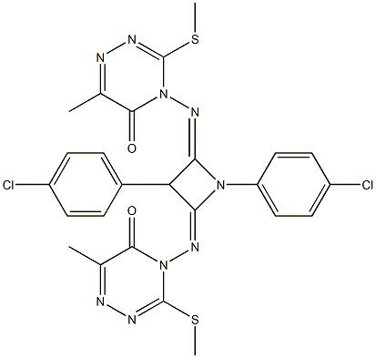 1,3-ビス(4-クロロフェニル)-2,4-ビス[(4,5-ジヒドロ-6-メチル-3-メチルチオ-5-オキソ-1,2,4-トリアジン)-4-イルイミノ]アゼチジン 化学構造式
