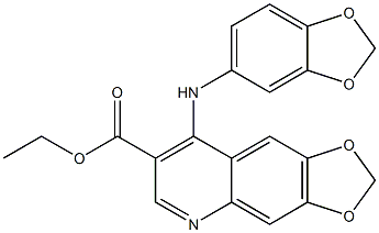 4-[[3,4-(メチレンジオキシ)フェニル]アミノ]-6,7-(メチレンジオキシ)キノリン-3-カルボン酸エチル 化学構造式