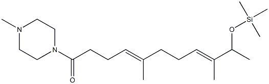 1-(4-メチルピペラジノ)-10-(トリメチルシロキシ)-5,9-ジメチル-4,8-ウンデカジエン-1-オン 化学構造式