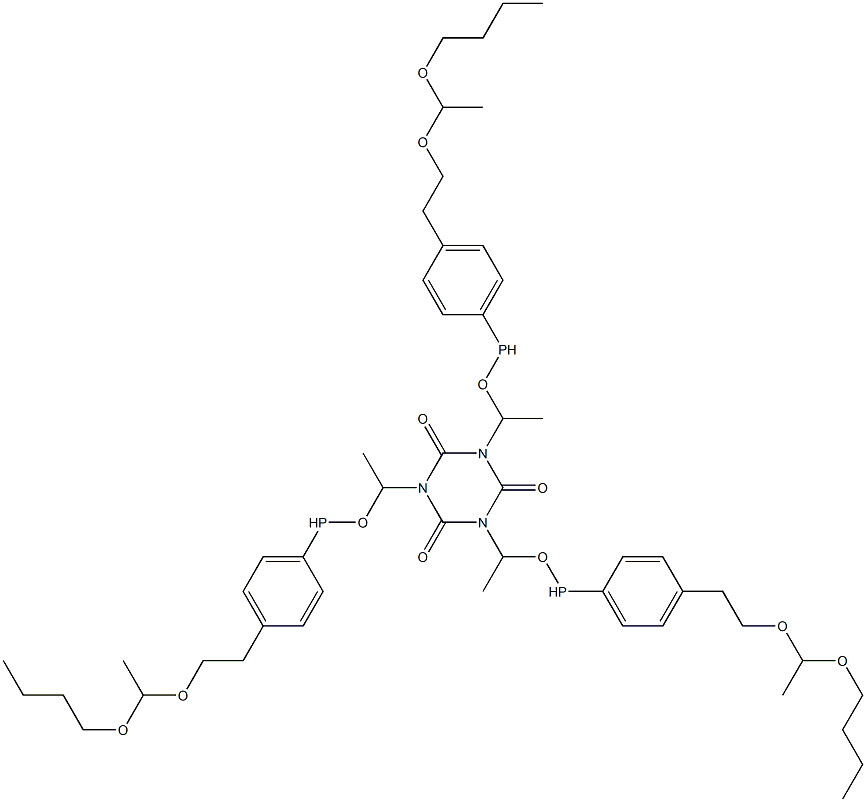 1,3,5-Tris[1-[4-[2-[(1-butoxyethyl)oxy]ethyl]phenylphosphinooxy]ethyl]-1,3,5-triazine-2,4,6(1H,3H,5H)-trione Structure