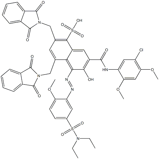 3-[(5-Chloro-2,4-dimethoxyphenyl)aminocarbonyl]-1-[5-[(diethylamino)sulfonyl]-2-methoxyphenylazo]-2-hydroxy-6,8-bis(phthalimidylmethyl)naphthalene-5-sulfonic acid Structure