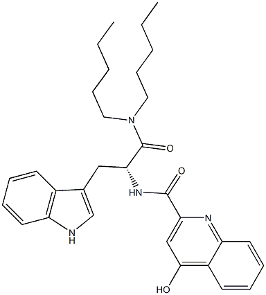 (R)-2-(4-Hydroxy-2-quinolinylcarbonylamino)-3-(1H-indol-3-yl)-N,N-dipentylpropanamide 结构式