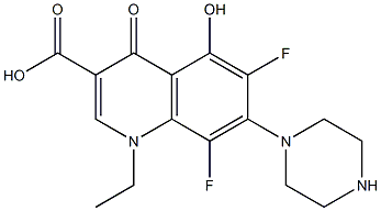 1-エチル-6,8-ジフルオロ-5-ヒドロキシ-1,4-ジヒドロ-4-オキソ-7-(1-ピペラジニル)キノリン-3-カルボン酸 化学構造式