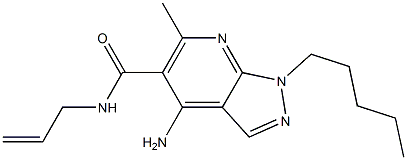 1-ペンチル-4-アミノ-6-メチル-N-(2-プロペニル)-1H-ピラゾロ[3,4-b]ピリジン-5-カルボアミド 化学構造式
