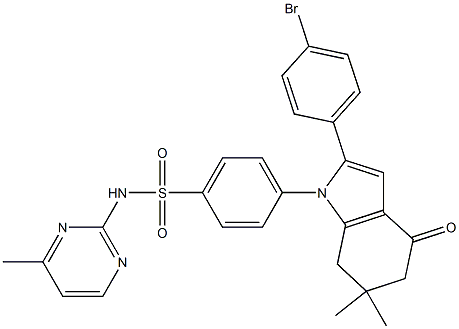 2-(4-Bromophenyl)-6,6-dimethyl-1-(4-(((4-methyl-pyrimidin-2-yl)amino)sulfonyl)phenyl)-5,6,7-trihydroindol-4-one Struktur