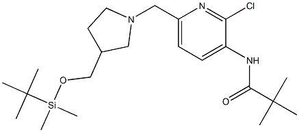 N-(6-((3-((tert-Butyldimethylsilyloxy)methyl)pyrrolidin-1-yl)methyl)-2-chloropyridin-3-yl)pivalamide,,结构式