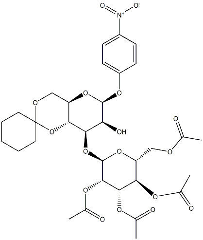 P-NITROPHENYL 3-O-(2,3,4,6-TETRA-O-ACETYL-ALPHA-D-MANNOPYRANOSYL)-4,6-O-CYCLOHEXYLIDENE-BETA-D-MANNOPYRANOSIDE 化学構造式