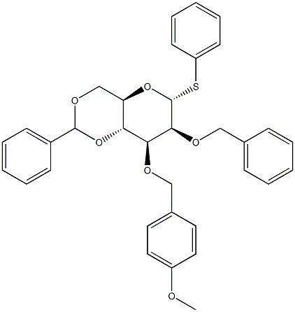 Phenyl 2-O-benzyl-4,6-O-benzylidene-3-O-p-methoxybenzyl-a-D-thiomannopyranoside 结构式