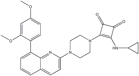 3-(CYCLOPROPYLAMINO)-4-(4-[8-(2,4-DIMETHOXYPHENYL)QUINOLIN-2-YL]PIPERAZIN-1-YL)CYCLOBUT-3-ENE-1,2-DIONE,,结构式