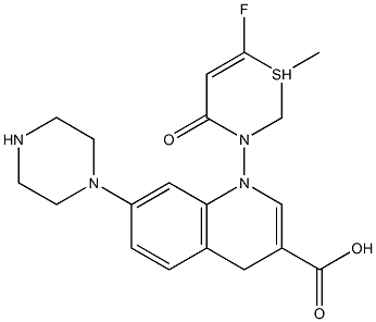 6-氟-1-甲基-4-氧代-7-(1-哌嗪基)-4H-(1,3)噻嗪(3,2A)并喹啉-3-羧酸, , 结构式