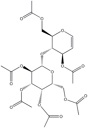 3,6-Di-O-acetyl-4-O-(2,3,4,6-tetra-O-acetyl-b-D-galactopyranosyl)-D-glucal 化学構造式