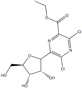 ethyl 3,5-dichloro-6-(ribofuranosyl)pyrazine-2-carboxylate Structure