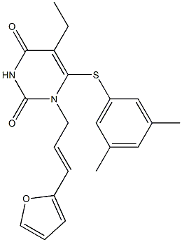 6-((3,5-dimethylphenyl)thio)-5-ethyl-1-(3-(2-furyl)prop-2-en-1-yl)uracil 化学構造式