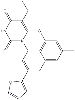 6-((3,5-dimethylphenyl)thio)-5-ethyl-1-(3-(2-furyl)prop-2-en-1-yl)uracil Structure