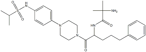 1-(2-(2-amino-2-methylpropanamido)-5-phenylpentanoyl)-4-(4-(1-methylethylsulfonamido)phenyl)piperazine 化学構造式