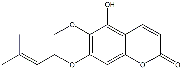 5-hydroxy-6-methoxy-7-(3-methyl-but-2-enyloxy)-2H-1-benzopyran-2-one Struktur
