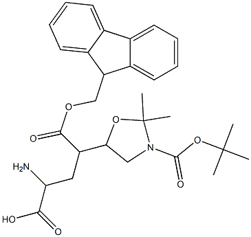 (2S,5R)-Fmoc-2-amino-4-(3-Boc-2,2-dimethyl-oxazolidin-5-yl)-butyric acid 化学構造式