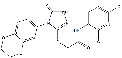 N1-(2,6-dichloro-3-pyridyl)-2-{[4-(2,3-dihydro-1,4-benzodioxin-6-yl)-5-oxo-4,5-dihydro-1H-1,2,4-triazol-3-yl]sulfanyl}acetamide Struktur