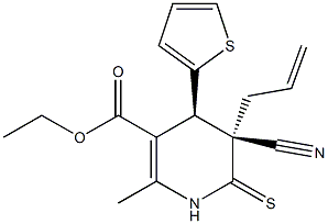 ethyl (4R,5S)-5-allyl-5-cyano-2-methyl-4-(2-thienyl)-6-thioxo-1,4,5,6-tetrahydro-3-pyridinecarboxylate Structure