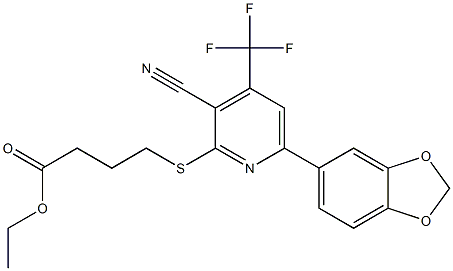 ethyl 4-{[6-(1,3-benzodioxol-5-yl)-3-cyano-4-(trifluoromethyl)-2-pyridinyl]sulfanyl}butanoate Struktur