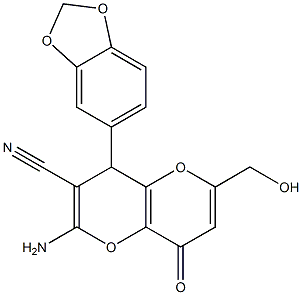2-amino-4-(1,3-benzodioxol-5-yl)-6-(hydroxymethyl)-8-oxo-4,8-dihydropyrano[3,2-b]pyran-3-carbonitrile Structure