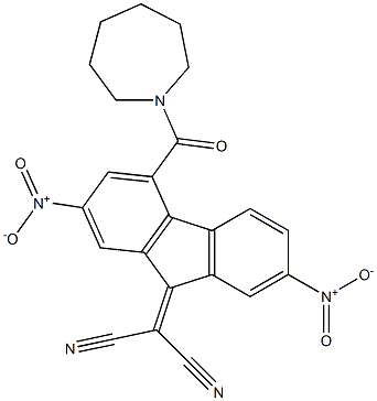 2-[4-(azepan-1-ylcarbonyl)-2,7-dinitro-9H-fluoren-9-yliden]malononitrile 化学構造式