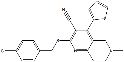 2-[(4-chlorobenzyl)sulfanyl]-6-methyl-4-(2-thienyl)-5,6,7,8-tetrahydro[1,6]naphthyridine-3-carbonitrile,,结构式