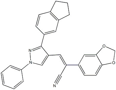 (Z)-2-(1,3-benzodioxol-5-yl)-3-[3-(2,3-dihydro-1H-inden-5-yl)-1-phenyl-1H-pyrazol-4-yl]-2-propenenitrile 结构式