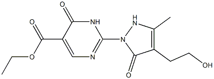 ethyl 2-[4-(2-hydroxyethyl)-3-methyl-5-oxo-2,5-dihydro-1H-pyrazol-1-yl]-6-oxo-1,6-dihydro-5-pyrimidinecarboxylate Struktur