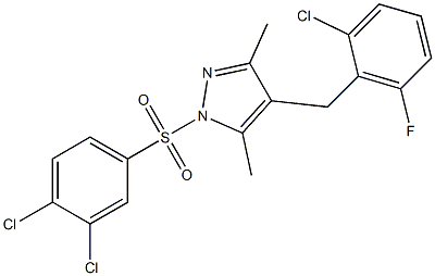 4-(2-chloro-6-fluorobenzyl)-1-[(3,4-dichlorophenyl)sulfonyl]-3,5-dimethyl-1H-pyrazole,,结构式