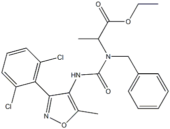 ethyl 2-[benzyl({[3-(2,6-dichlorophenyl)-5-methylisoxazol-4-yl]amino}carbonyl)amino]propanoate 化学構造式